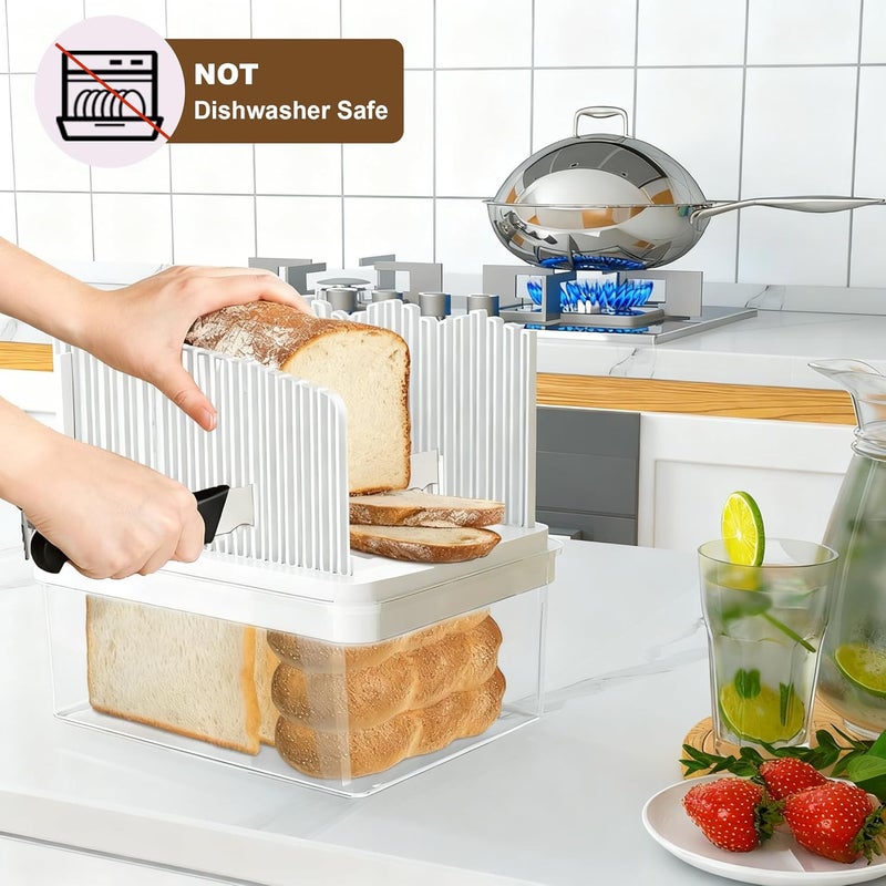 LLMRR Bread Box with Slicer & Ice Chilled Condiment Caddy, Portable Airtight Bread Storage Container with Lid Handle for Kitchen Counter, Bread Keeper for Homemade Bread,Toast, Bagel, Cookies, White - Image 4
